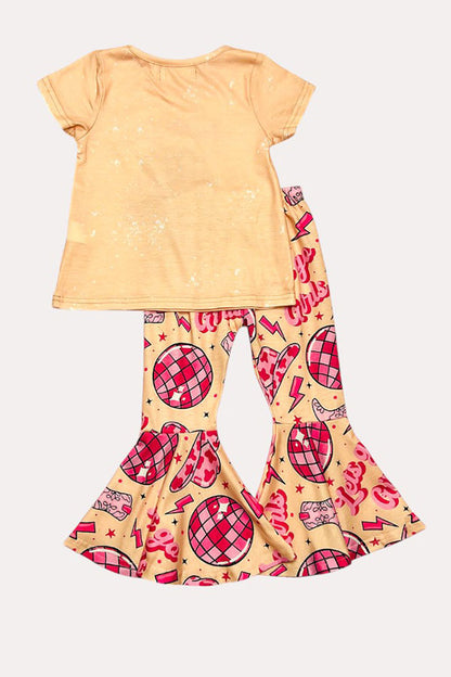 Western Let's go girls & disco ball top pant girls boutique set XCH0666-19H