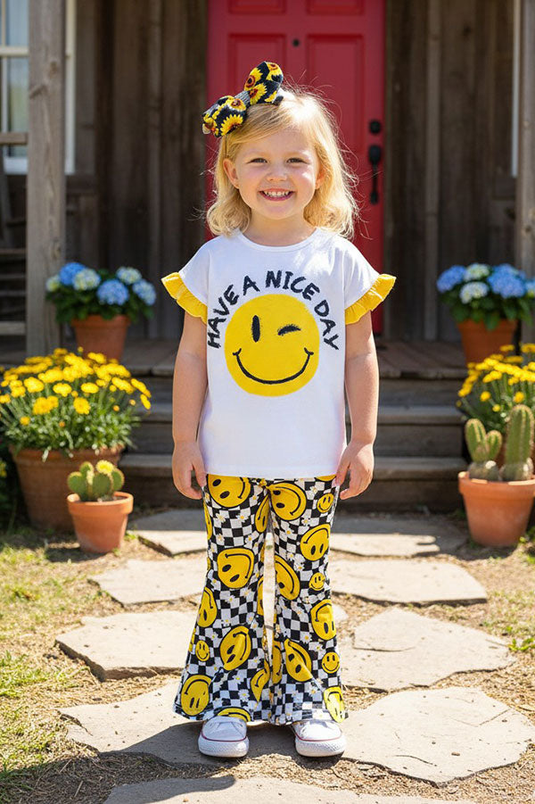 Casual trendy top & bell bottom girls boutique sets XCH0666-23H