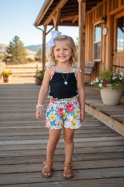 Chic floral spaghetti green top & floral shorts girls boutique set XCH0666-26H