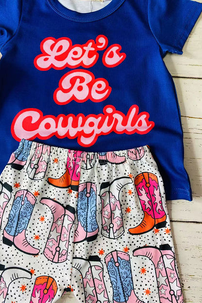 Children's clothes vendors Let's Be Cowgirls blue top & boots prints 2pc sets XCH0666-33H