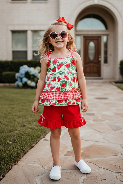 Green & red watermelon ruffle girls boutique set XCH0666-3H