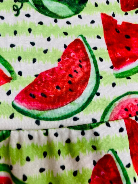 X0666-3 Green & red watermelon printed top & ruffle shorts 2pc girls set