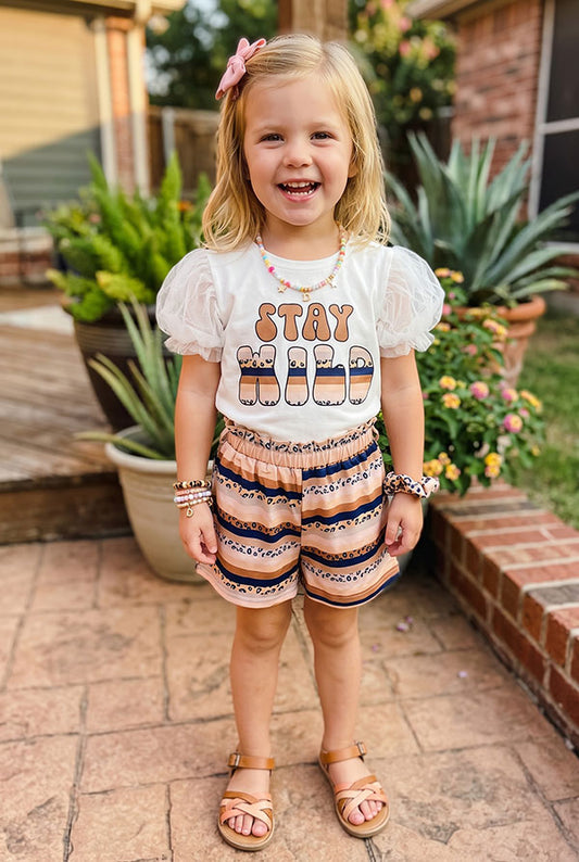 Western STAY WILD top leopard serape shorts girls boutique sets XCH0666-8H