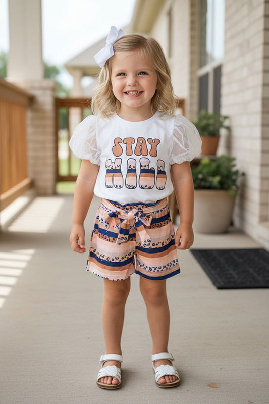 Western STAY WILD top leopard serape shorts girls boutique sets XCH0666-8H