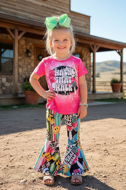 Western WALK THAT WALK pink top & flare leg pant girls boutique set XCH0777-12H