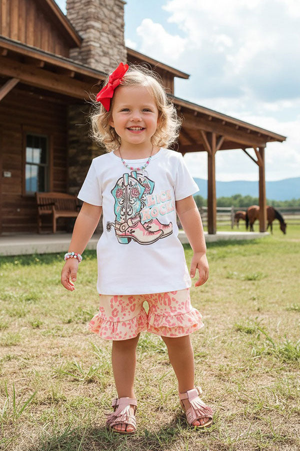 Western KICK ROCKS boots printed 2pc shorts girls boutique set XCH0777-2H
