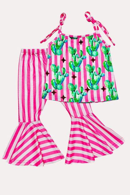 Western cactus & pink strips top pant girls boutique set XCH0777-25H