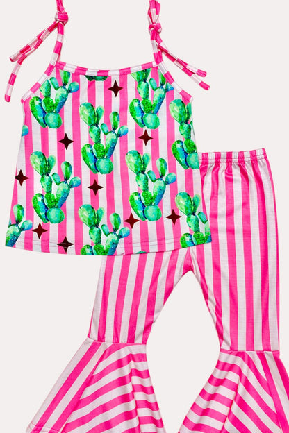 Western cactus & pink strips top pant girls boutique set XCH0777-25H