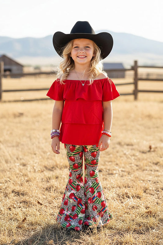 Western leopard & strawberry serape girls boutique set XCH0777-27H