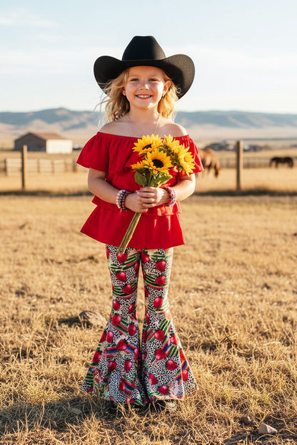 Western leopard & strawberry serape girls boutique set XCH0777-27H