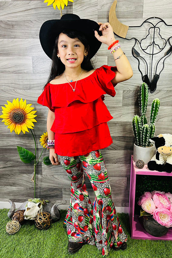 Western leopard & strawberry serape girls boutique set XCH0777-27H