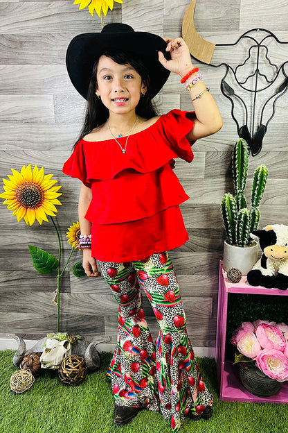 Western leopard & strawberry serape girls boutique set XCH0777-27H