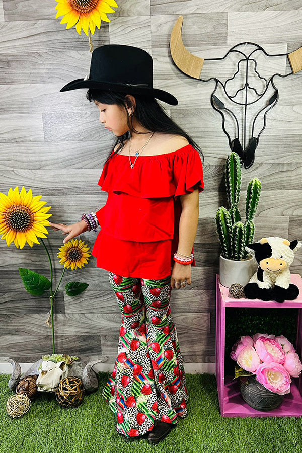 Western leopard & strawberry serape girls boutique set XCH0777-27H