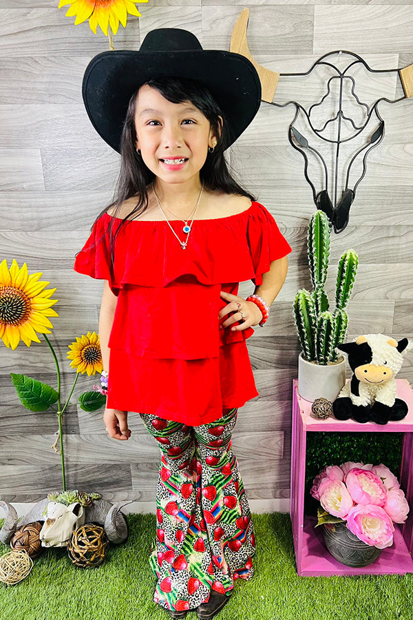 Western leopard & strawberry serape girls boutique set XCH0777-27H