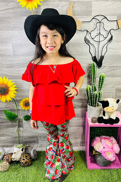 Western leopard & strawberry serape girls boutique set XCH0777-27H