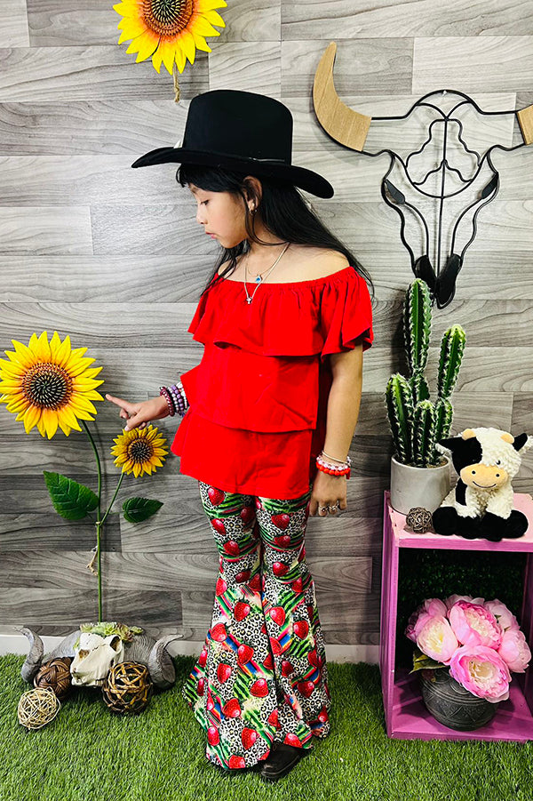 Western leopard & strawberry serape girls boutique set XCH0777-27H