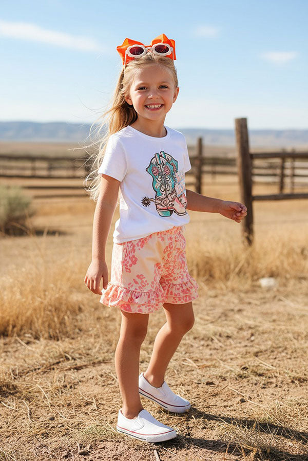 Western KICK ROCKS boots printed 2pc shorts girls boutique set XCH0777-2H