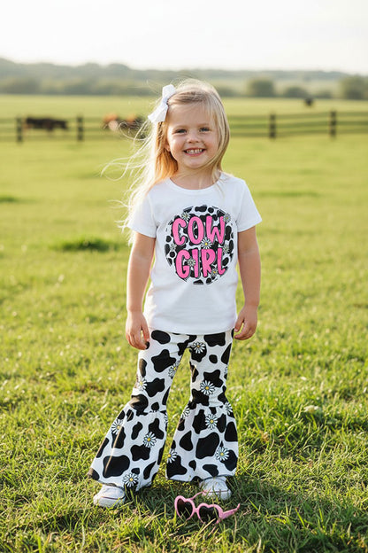 Western COW GIRL & daisies white top & pant girl's boutique set XCH0777-33H