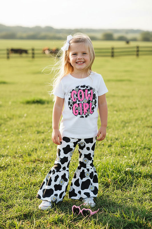 Western COW GIRL & daisies white top & pant girl's boutique set XCH0777-33H