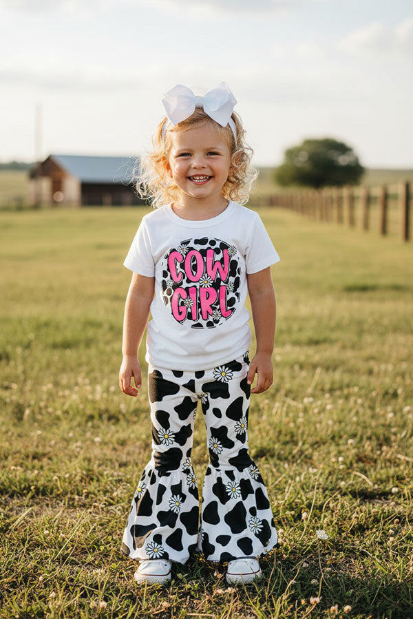Western COW GIRL & daisies white top & pant girl's boutique set XCH0777-33H
