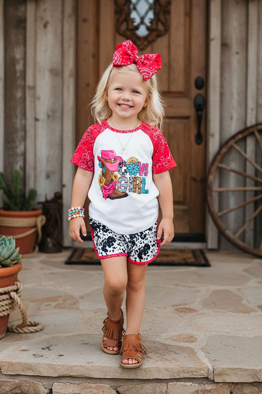Western COWGIRL cow & bandana print girl boutique set XCH0777-36H