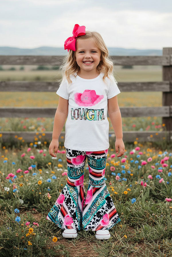 XCH0777-38H "COWGIRL" serape & cow print 2pc girls set