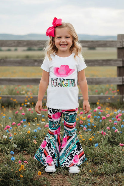 XCH0777-38H "COWGIRL" serape & cow print 2pc girls set