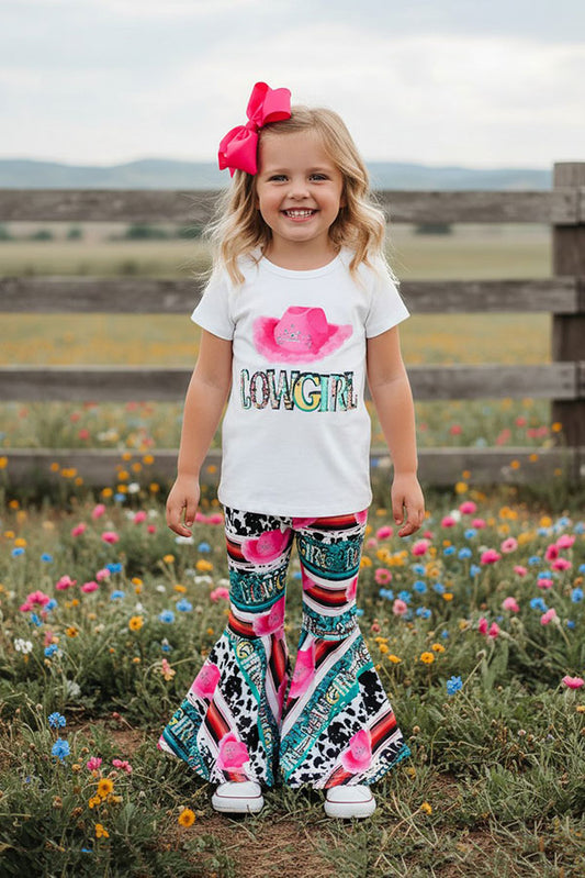 XCH0777-38H "COWGIRL" serape & cow print 2pc girls set