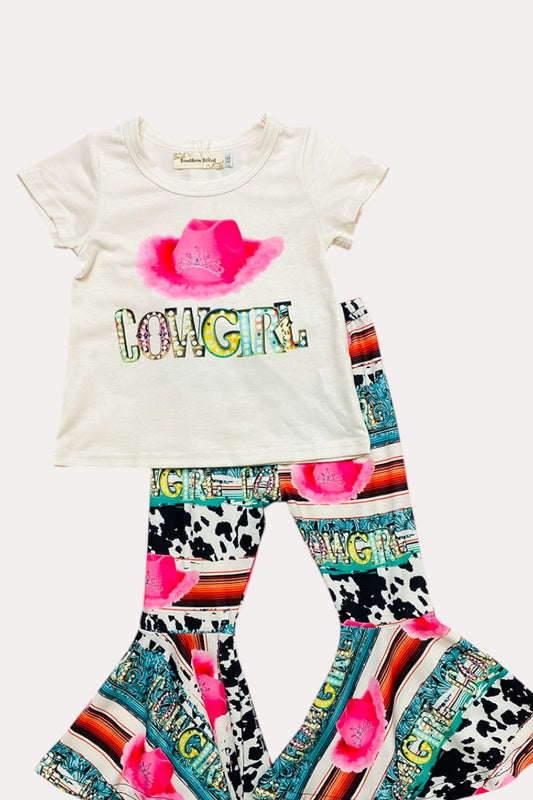 XCH0777-38H "COWGIRL" serape & cow print 2pc girls set