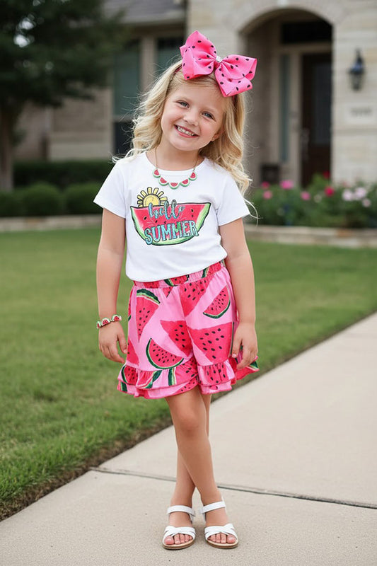 Chic watermelon printed top & shorts girls boutique set XCH0777-3H