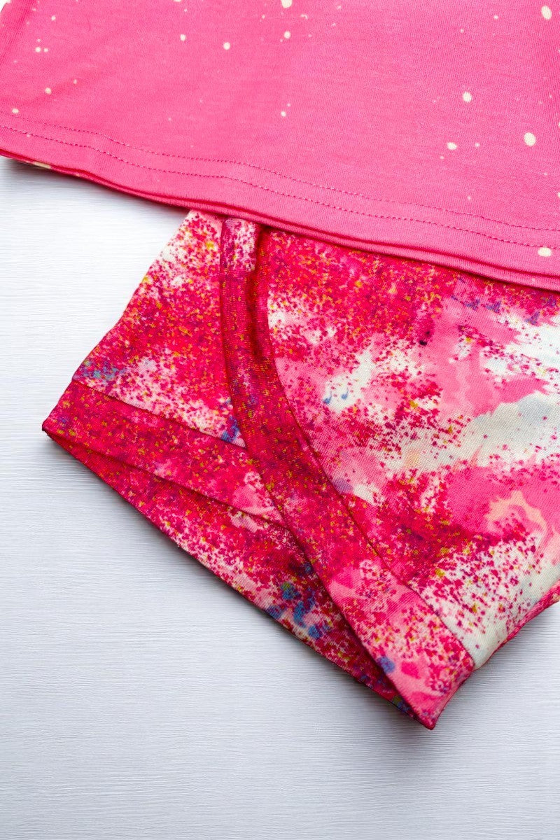 Western sunflower pink top tie dye shorts 2pc girls boutique sets XCH0777-6H