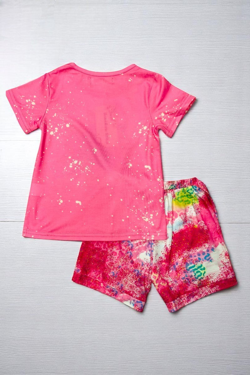 Western sunflower pink top tie dye shorts 2pc girls boutique sets XCH0777-6H