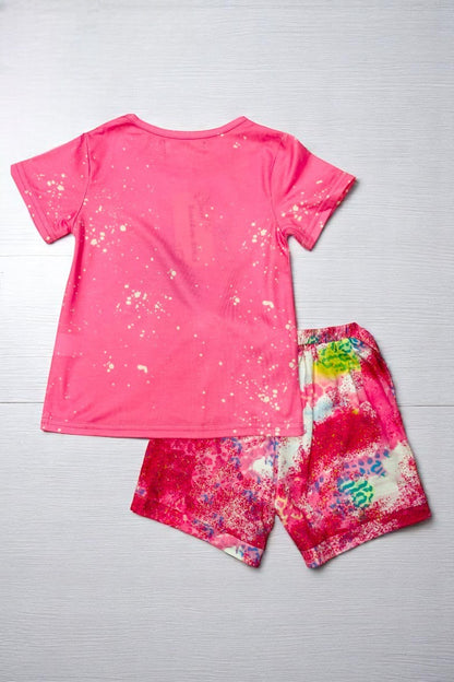 Western sunflower pink top tie dye shorts 2pc girls boutique sets XCH0777-6H