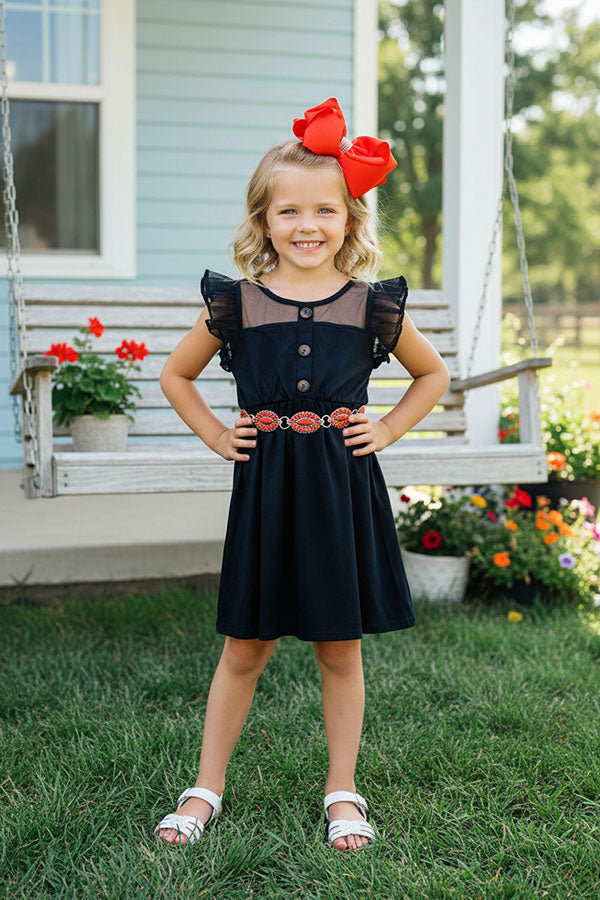 Black tulle ruffle sleeves girl dress XCH0888-17H