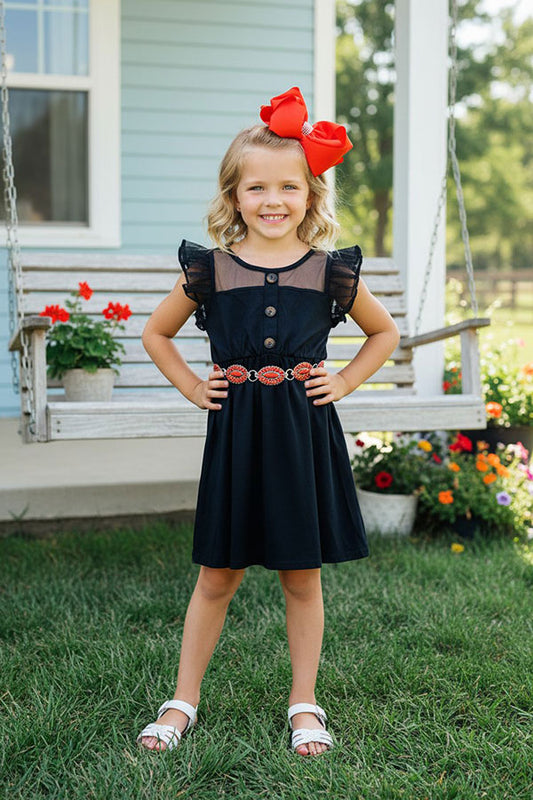 Black tulle ruffle sleeves girl dress XCH0888-17H
