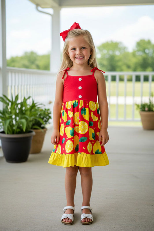 Trendy patchwork lemons girls boutique dress XCH0888-20H