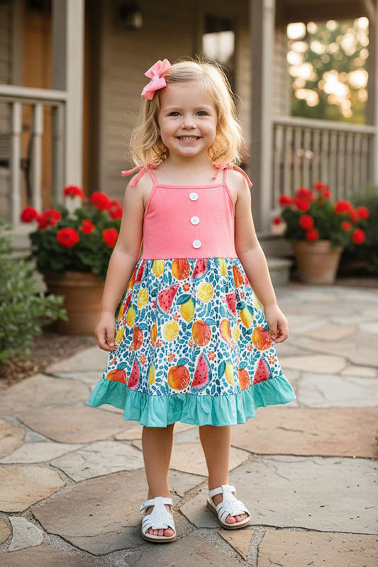 Casual patchwork watermelon, peach, lemons girls boutique dress XCH0888-21H