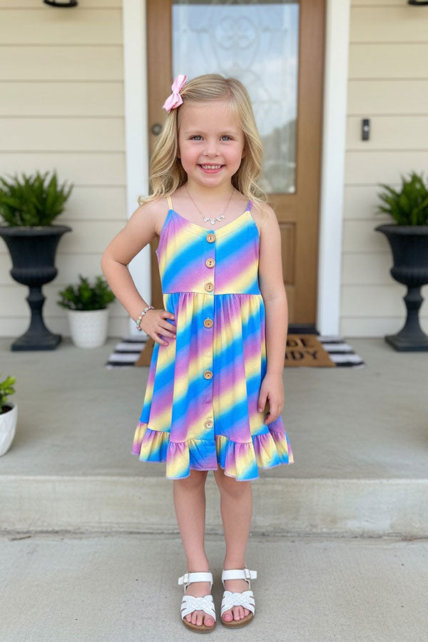 Chic Purple, yellow, & blue stripped print high low girls boutique dress XCH0888-23H