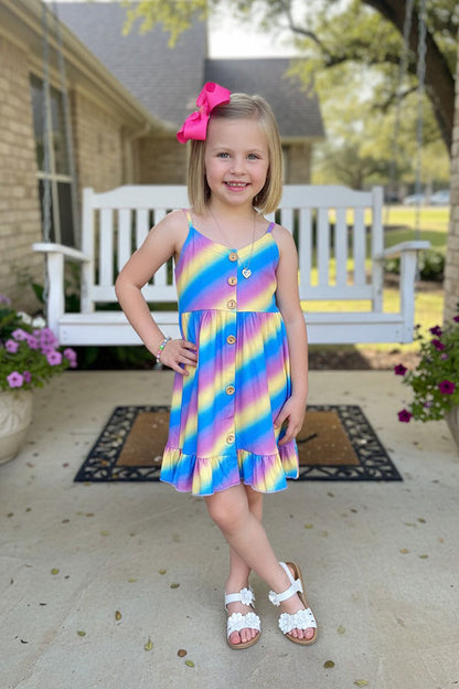 Chic Purple, yellow, & blue stripped print high low girls boutique dress XCH0888-23H