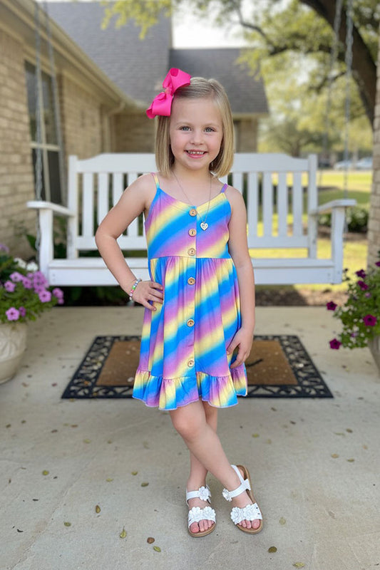 Chic Purple, yellow, & blue stripped print high low girls boutique dress XCH0888-23H