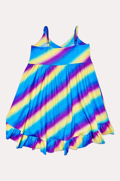 Chic Purple, yellow, & blue stripped print high low girls boutique dress XCH0888-23H