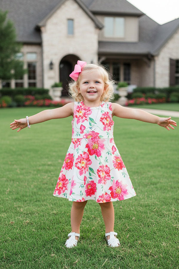 Trendy flotal print sleeveless girls boutique dress XCH0888-25H