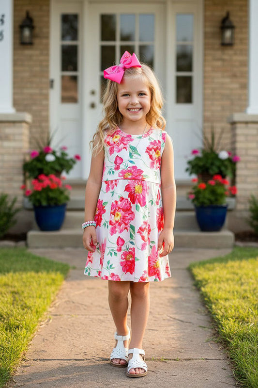 Trendy flotal print sleeveless girls boutique dress XCH0888-25H