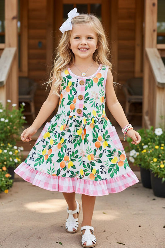 Chic fruits & floral printed sleeveless boutique girl dress XCH0888-7H
