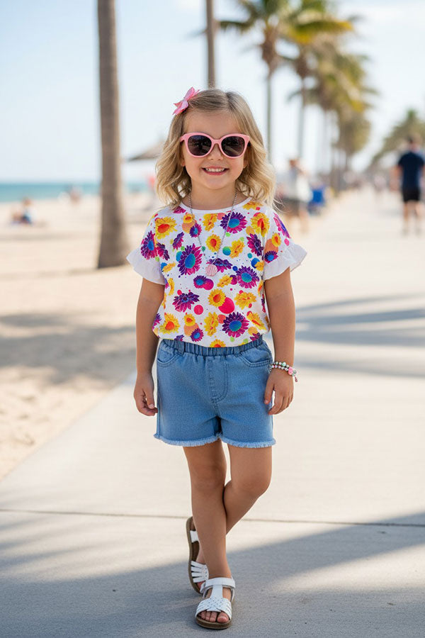 Western denim fabric summer girls boutique shorts XCH09002