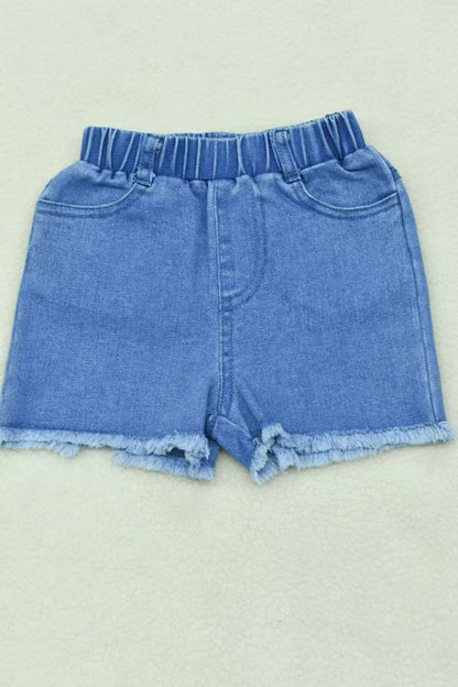 JUST A Small town girl t-shirt & blue shorts 2pc girls set XCH0722-3H/XCH09002