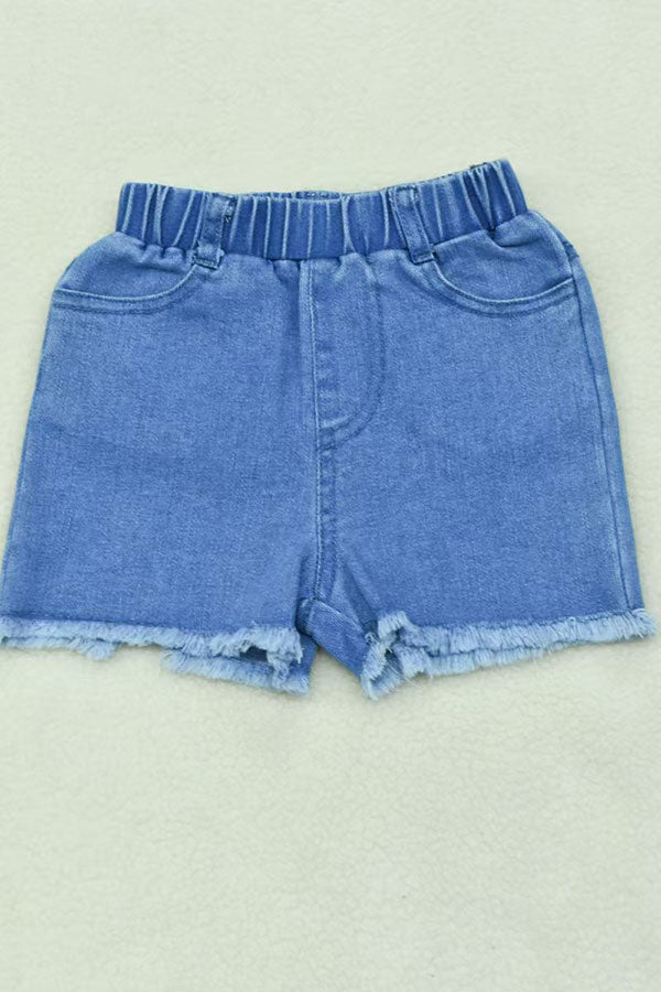 NOT LUCKY JUST BLESSED top & denim shorts 2pc girls set DLH0923-30/XCH09002