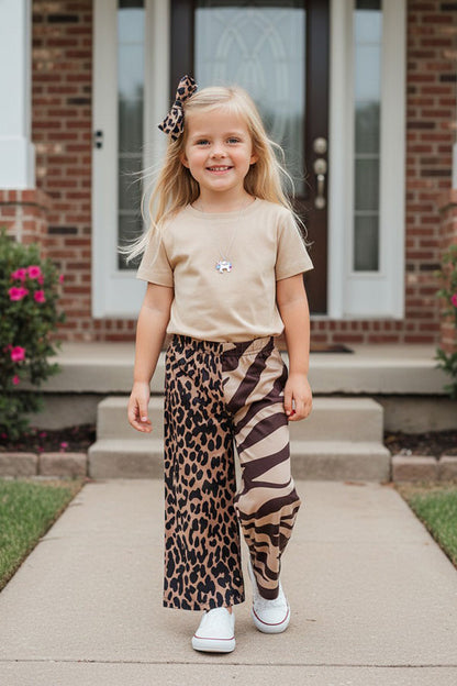 Western Brown leopard & zebra wide leg girls boutique pant XCH09015