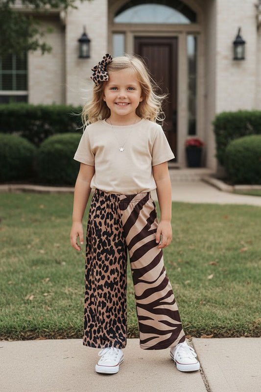 Western Brown leopard & zebra wide leg girls boutique pant XCH09015