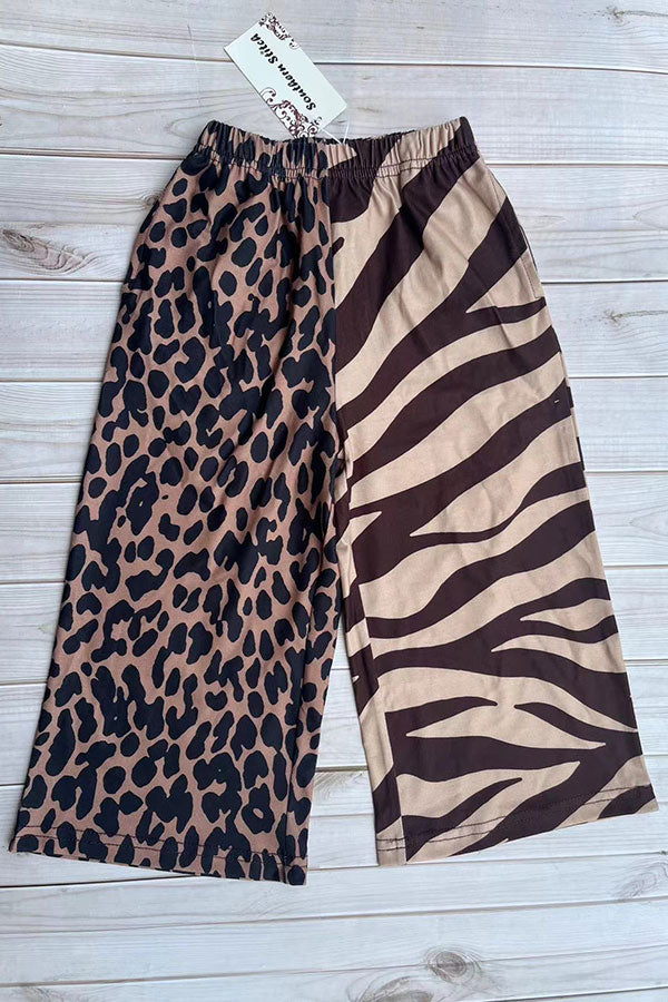 Western Brown leopard & zebra wide leg girls boutique pant XCH09015